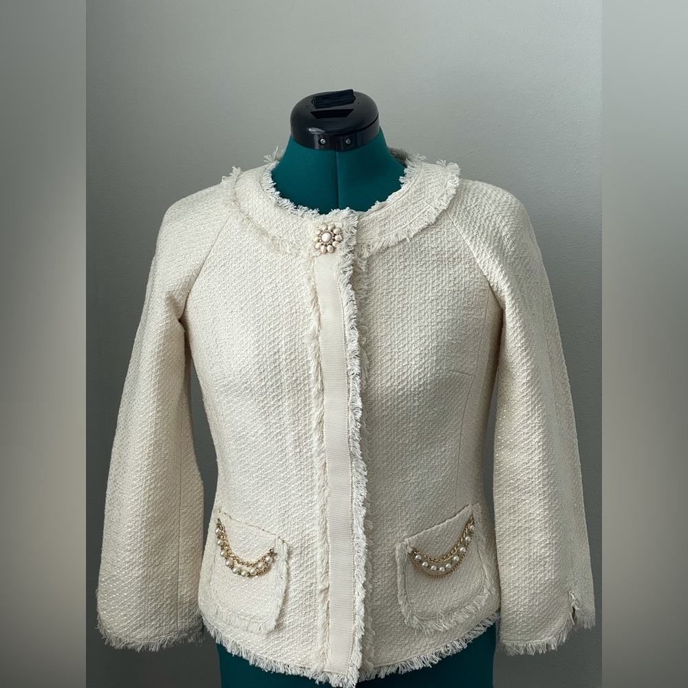 Luisa Spagnoli Tweed Peacoat Jacket in Ivory